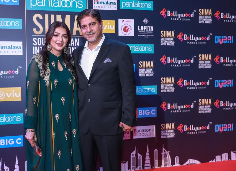 Dubai, United Arab Emirates, September 15, 2018.  SIIMA Day 2 Red Carpet. --- Bhumaka Chawla and Bharat Thakur.
Victor Besa/The National
Section:  AC
Reporter:  Felicity Campbell