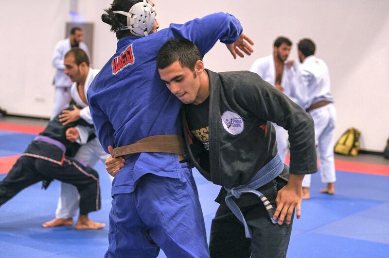 Abu Dhabi, United Arab Emirates - Omar Al Fadhli practicing in the nationalÕs team training camp ahead of Abu Dhabi World Professional Jiu-Jitsu Championship at Mubadala Arena, Zayed Sports City. Khushnum Bhandari for The National
