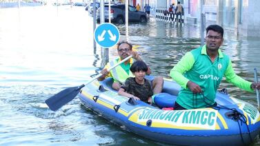 Volunteers from the Kerala Muslim Cultural Centre take residents in Sharjah to safety. Photo: Kerala Muslim Cultural Centre