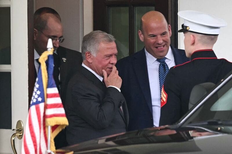 King Abdullah II of Jordan departs the White House after meeting US President Joe Biden on Monday. AFP