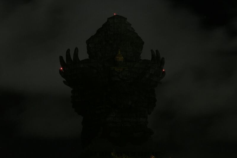 The landmark statue of Garuda Wisnu Kencana is outlined during Earth Hour in South Kuta, Bali, Indonesia. Reuters