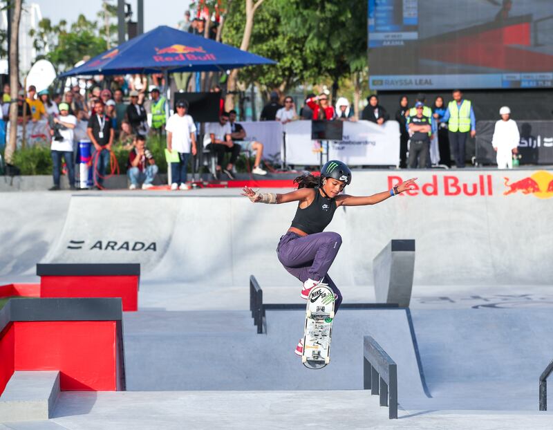 Rayssa Leal during the 2022 World Championships Women's Street Final at Aljada Skate Park in Sharjah. Victor Besa / The National