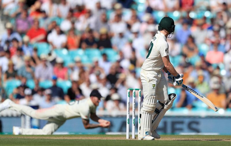 Australia batsman Steve Smith looks back as England's Ben Stokes catches him out for 23 - the first time he has failed to make a half century this summer.  PA
