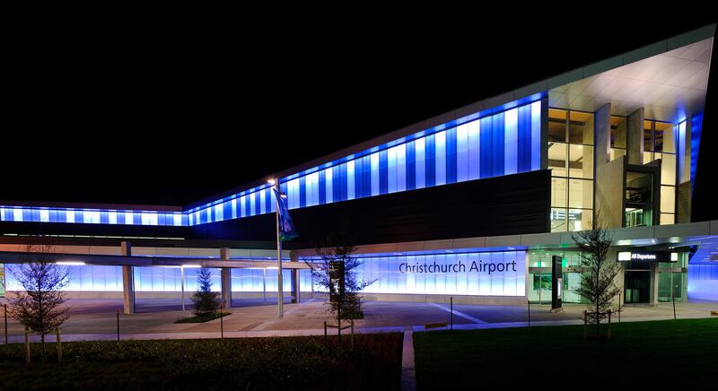 A handout photo released on July 23, 2013 by Christchurch Airport shows the airport lit in blue to mark the birth of Britain's Prince William and his wife Kate's first baby, a boy destined to become king. The airport will be lit blue each night for the next week to welcome and celebrate the arrival of the future king. New Zealand is sending the baby a shawl made from fine New Zealand wool, while a 21-gun salute will take place in the capital Wellington to mark the occasion.
 AFP PHOTO / CHRISTCHURCH AIRPORT     ----EDITORS NOTE ----RESTRICTED TO EDITORIAL USE MANDATORY CREDIT "AFP PHOTO / CHRISTCHURCH AIRPORT" NO MARKETING NO ADVERTISING CAMPAIGNS - DISTRIBUTED AS A SERVICE TO CLIENTS
 *** Local Caption ***  598691-01-08.jpg