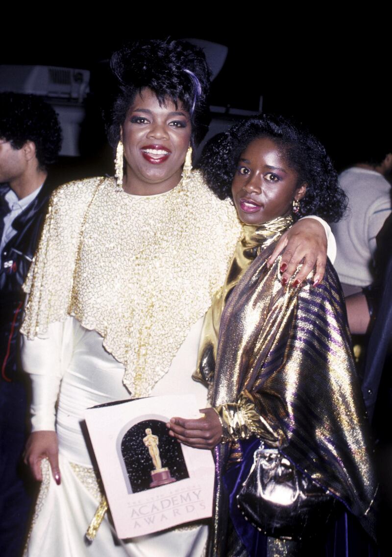 LOS ANGELES, CA - MARCH 24:  Oprah Winfrey and Akosua Busia attend 58th Annual Academy Awards on March 24, 1986 at the Dorothy Chandler Pavilion in Los Angeles, California. (Photo by Ron Galella, Ltd./Ron Galella Collection via Getty Images) 