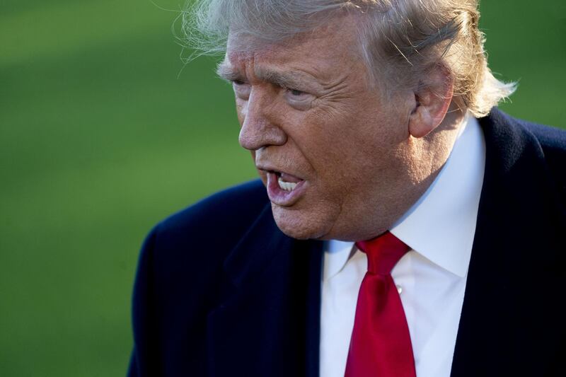 U.S. President Donald Trump speaks to members of the media before boarding Marine One on the South Lawn of the White House in Washington, D.C., U.S., on Friday, Nov. 1, 2019. China and the U.S. signaled they're getting closer to agreeing on the first phase of a deal aimed at reducing tensions in a trade war that's slowed the global economy. Photographer: Andrew Harrer/Bloomberg