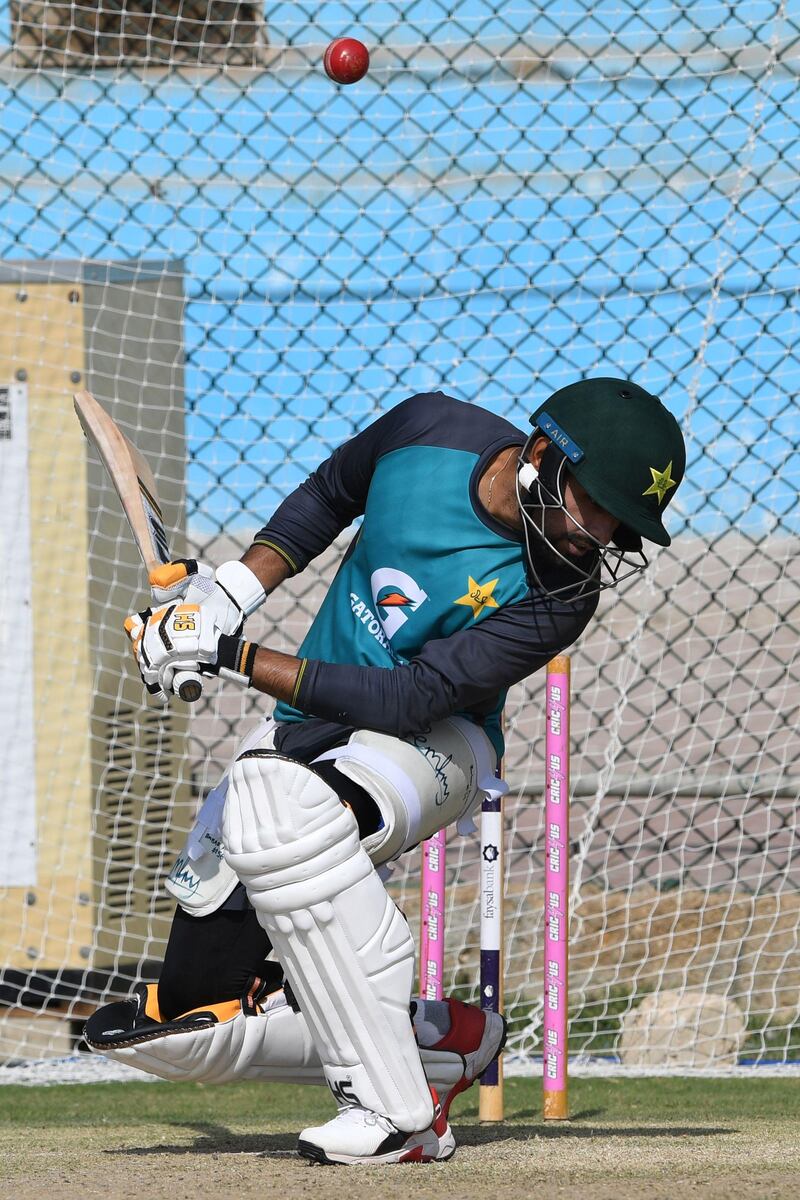 Pakistan batsman Babar Azam during a training session at the National Cricket Stadium in Karachi on Wednesday. AFP