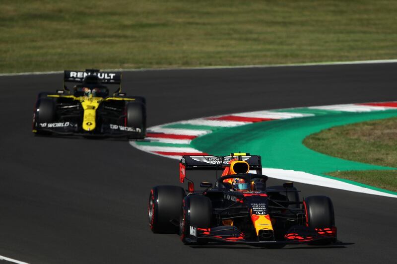 Alexander Albon of Red Bull, right, and Daniel Ricciardo of Renault in Mugello. EPA