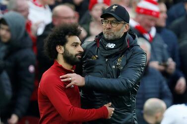 Liverpool manager Jurgen Klopp, right, has faith in striker Mohamed Salah's class. Andrew Yates / Reuters
