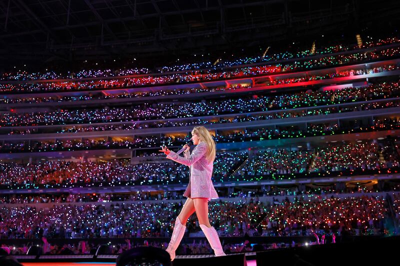 Swift takes the stage at SoFi Stadium on August 3. Getty Images 