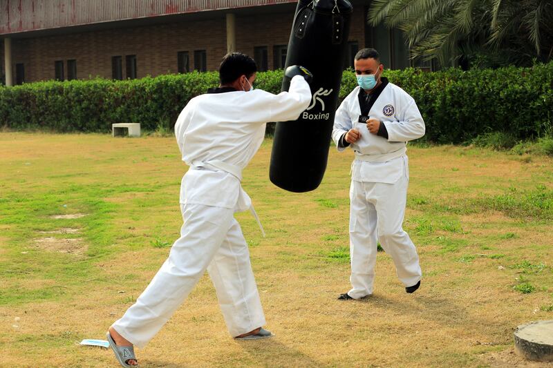 Patients during martial arts training at the hospital