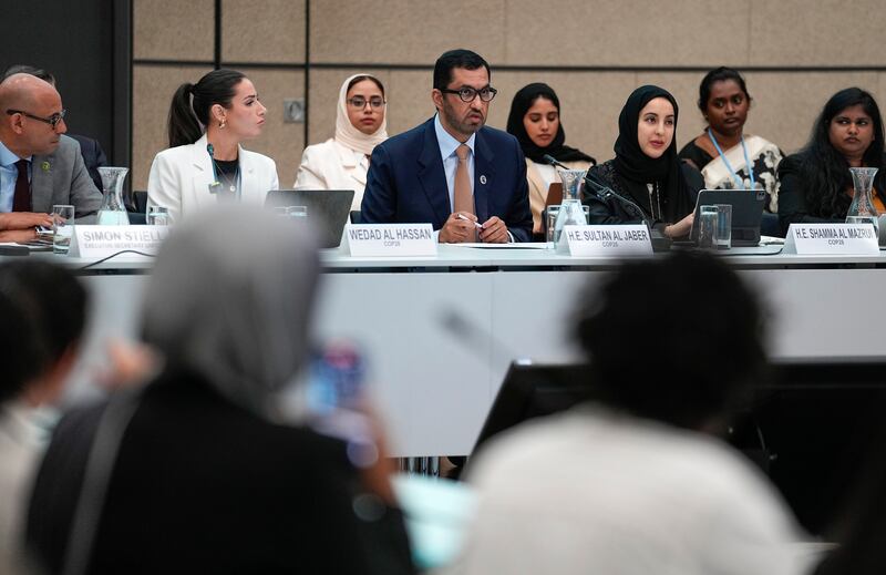 Dr Sultan Al Jaber, UAE Minister of Industry and Advanced Technology and Cop28 President-designate, speaks during climate talks in Bonn, Germany. AP