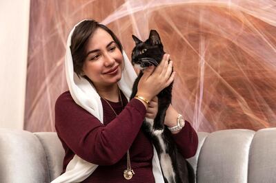 DUBAI, UNITED ARAB EMIRATES. 29 JANUARY 2019. Manal Al Mansoori animal welfare campaigner speaks out about a spate of cat shootings, as a lonely survivor of attacks, Bruno looks for a new home. (Photo: Antonie Robertson/The National) Journalist: Daniel Sanderson. Section: National.