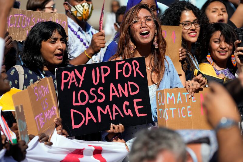 Activists at Cop27 in Egypt call for nations to pay up for loss and damage caused by climate change. AP