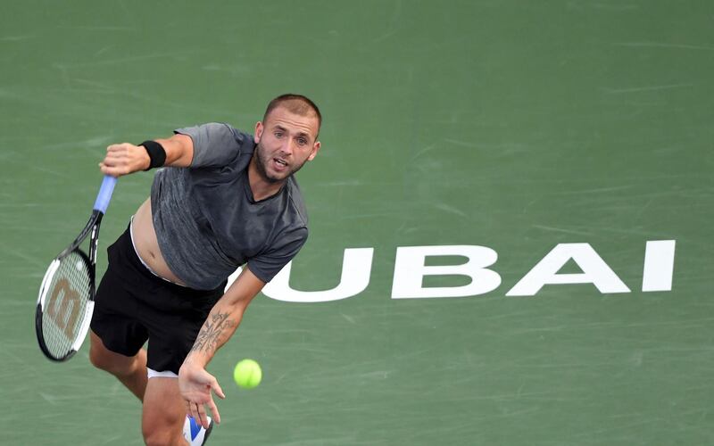 Dan Evans on his way to victory over Fabio Fognini at the Dubai Duty Free Tennis Championships. AFP