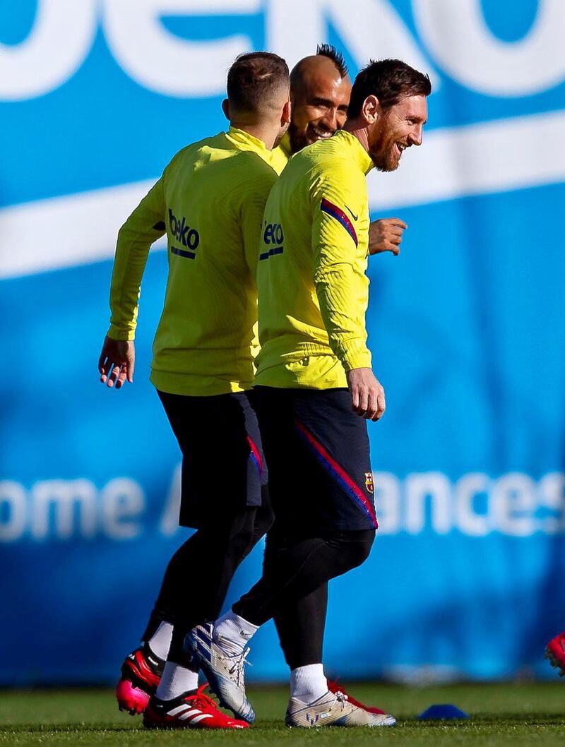 Lionel Messi during training in Barcelona on Wednesday. EPA