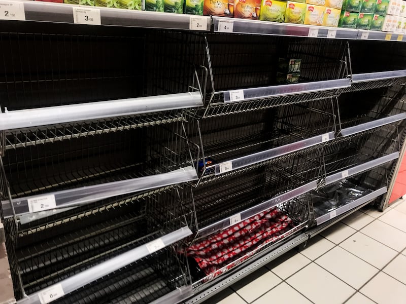 Empty shelves in a major supermarket in Tunis, Tunisia. Ghaya Ben Mbarek / The National