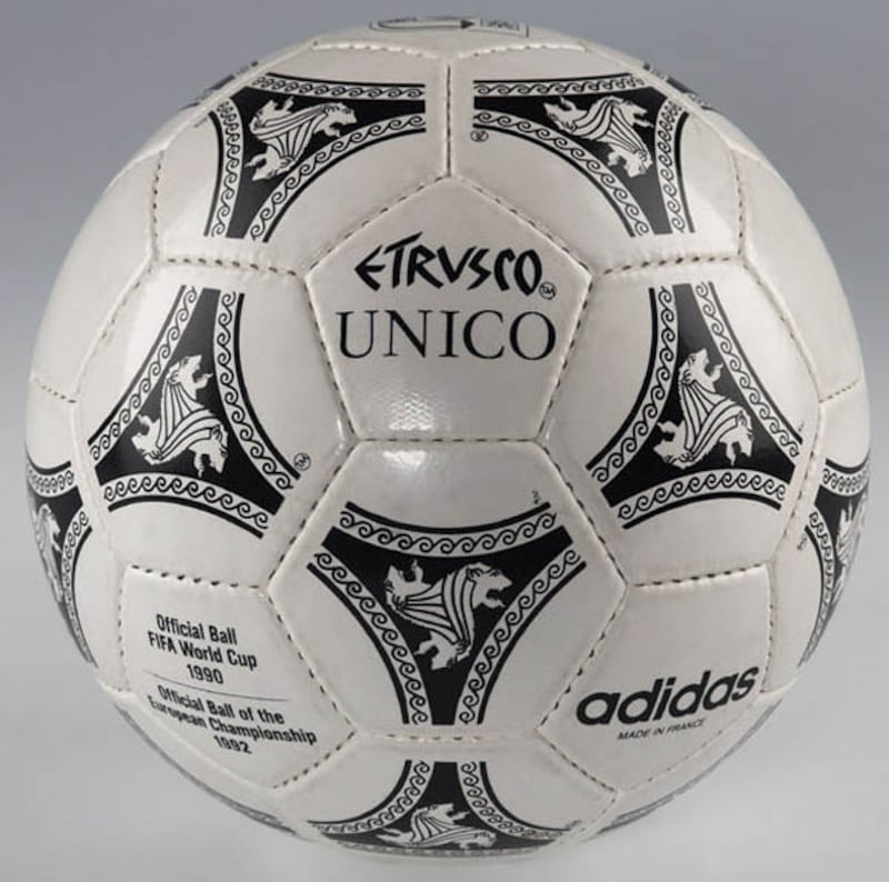 Etrusco Unico, the match ball at the 1990 World Cup in Italy. Getty