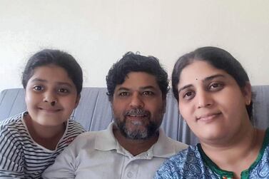 Pankaja Apte with her husband Akash and daughter Gargi will leave Dubai on a flight chartered by the Gulf Maharashtra Business Forum. The group has worked with community volunteers to prioritise people who lost their jobs and need to return home. Courtesy: Apte family
