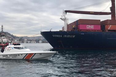 The Liberia-flagged container ship Songa Iridium runs aground near the Rumelian Fortress on the Bosphorus, Istanbul. Abidin Mutlu Bozdag / Anadolu Agency via Getty Images