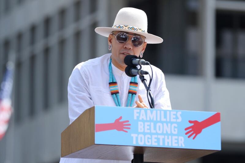 Taboo speaks at the "Families Belong Together: Freedom for Immigrants" March. Willy Sanjuan / Invision / AP