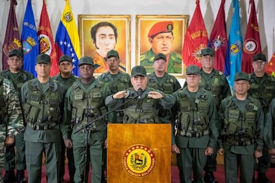 epa06929557 The Defense Minister Vladimir Padrino Lopez (C) offers statements in the city of Caracas, Venezuela, 05 August 208. Lopez said yesterdayâ€™s attacked attempted to eliminate the governmentâ€™s top leadership. Officials said drones loaded with explosives went off near President Maduro while he was giving a speech at a military ceremony. Maduro and officials at the event were unharmed.  EPA/Miguel GutiÃ©rrez