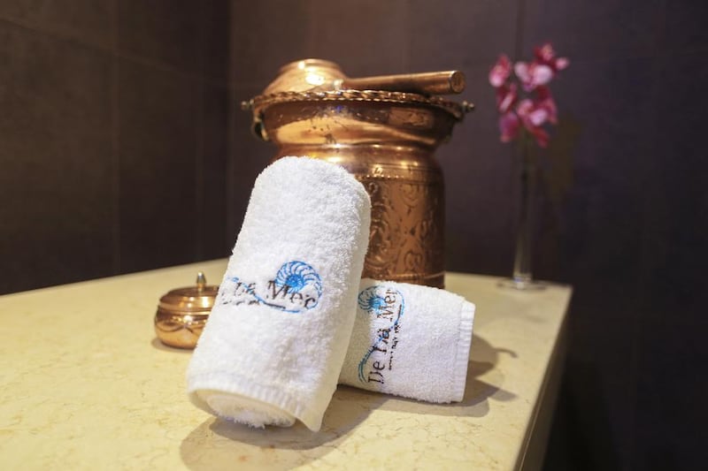 Wednesday to Friday are usually the busiest days at De La Mer Day Spa. Above, towels in the Moroccan bath room of the spa. Sarah Dea / The National