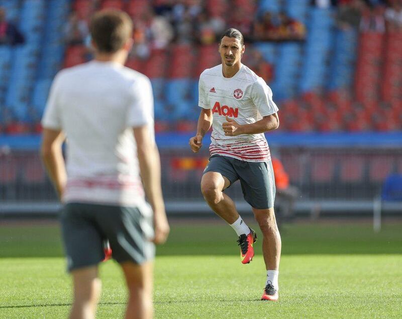 Manchester United's Zlatan Ibrahimovic warms up before the match on Saturday. Bjorn Larsson Rosvall / Action Images / Reuters / TT News Agency / July 30, 2016 