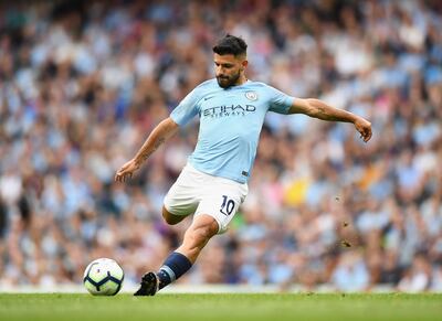 MANCHESTER, ENGLAND - SEPTEMBER 01:  Sergio Aguero of Manchester City in action during the Premier League match between Manchester City and Newcastle United at Etihad Stadium on September 1, 2018 in Manchester, United Kingdom.  (Photo by Clive Mason/Getty Images)