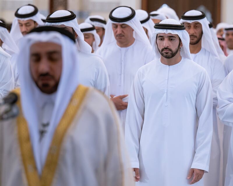 Sheikh Hamdan bin Mohammed, Crown Prince of Dubai, performs Eid Al Adha prayers at Zabeel Grand Mosque. Dubai Media Office
