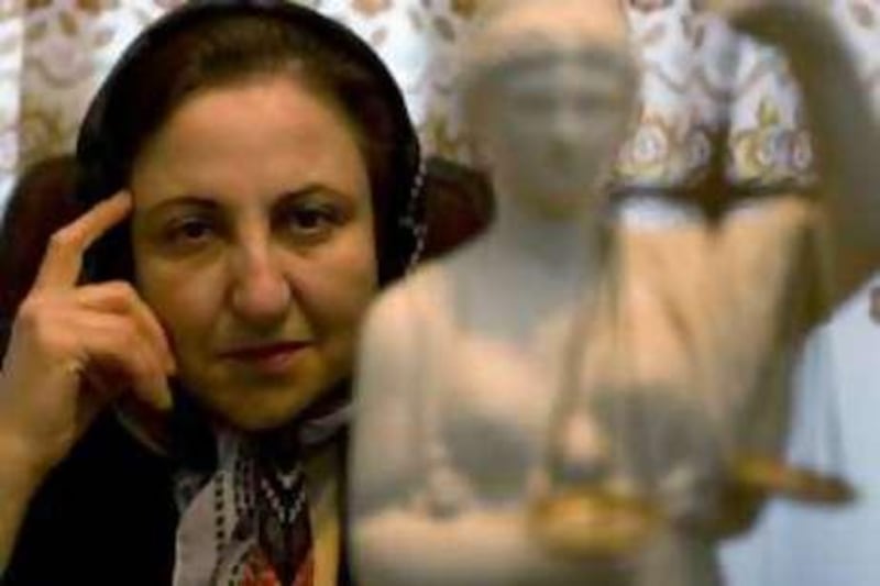 Iran's Nobel Peace Prize winner Shirin Ebadi poses before an interview with Reuters in her office in Tehran March 16, 2008. Ebadi said Iran uses elections to mask a lack of true democracy in its tightly controlled system. Photo taken March 16, 2008.   REUTERS/Steve Crisp  (IRAN)