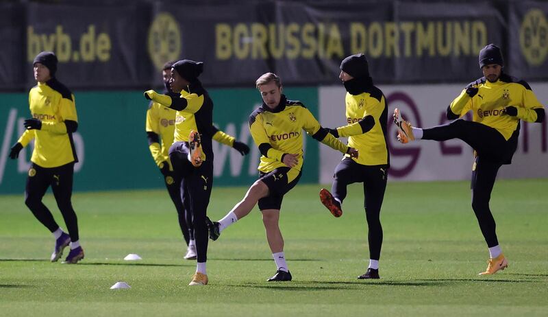 Dortmund players during training. EPA