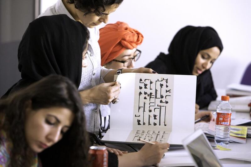 If these women doing an Arabic calligraphy course encounter gender discrimination, should we call them victims or survivors? Jaime Puebla / The National