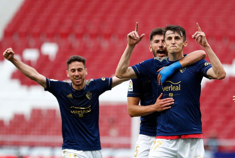 Ante Budimir celebrates after scoring Osasuna's opening goal. Reuters