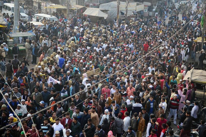 Protesters gather during demonstrations against India's new citizenship law in Allahabad. AFP