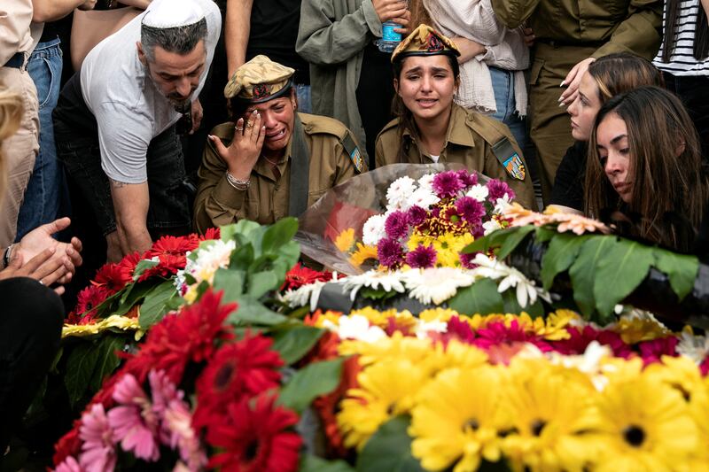 Friends and family at the funeral of Lia Ben-Nun, an Israeli soldier killed by an Egyptian policeman near the border. Reuters