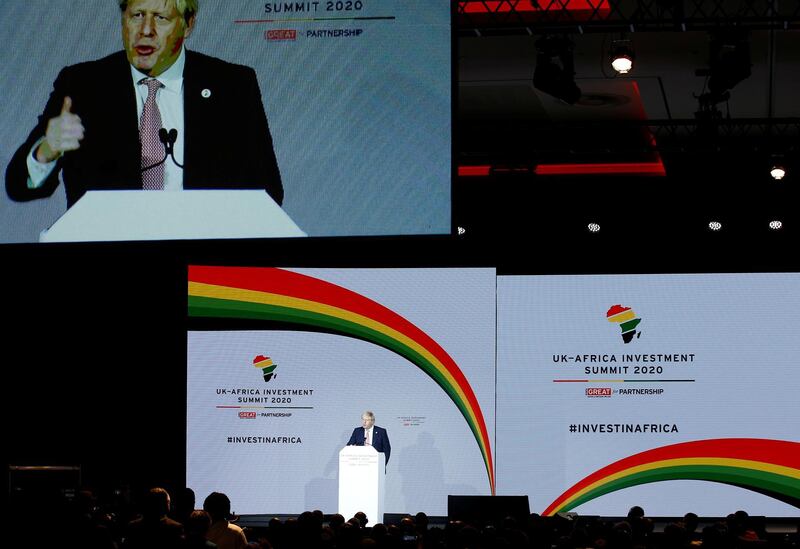 LONDON, UNITED KINGDOM - JANUARY 20:  British Prime Minister Boris Johnson speaks during the UK-Africa Investment Summit on January 20, 2020 in London, England. The British PM is hosting African leaders and senior government representatives along with British and African businesses during the UK-Africa Investment Summit, aimed at strengthening the UKs economic partnership with African nations.  (Photo by Henry Nicholls-WPA Pool/Getty Images)