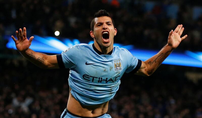 Manchester City's Sergio Aguero celebrates after scoring against Bayern Munich in thew 2014 Champions League. Reuters
