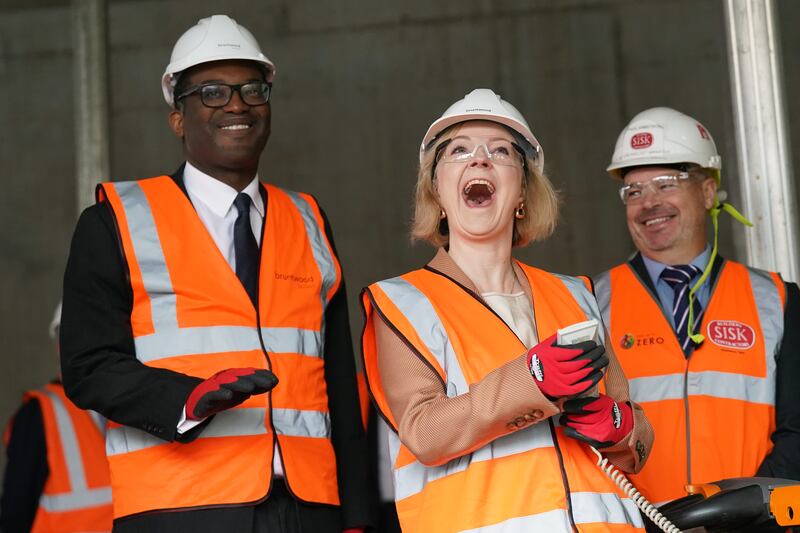 Liz Truss and Chancellor of the Exchequer Kwasi Kwarteng visit the construction site of a medical innovation campus during day three of the Conservative Party conference in Birmingham. Getty Images