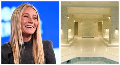 Gwyneth Paltrow's home has a spa complete with hot tub and plunge pool. Photos: AFP, Architectural Digest / YouTube