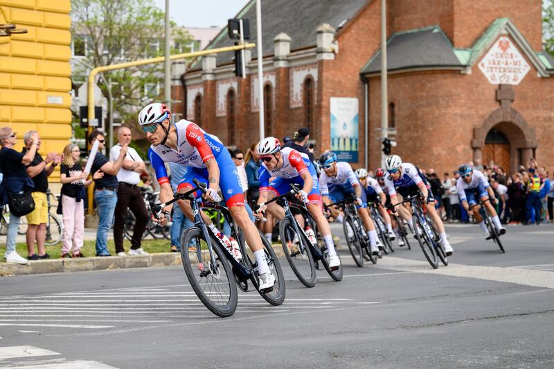 The peloton in action during the first stage, a 195 km race between Budapest and Visegrad at the Giro d'Italia. AP