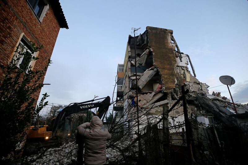 A damaged building is pictured in Thumane, after an earthquake shook Albania. REUTERS