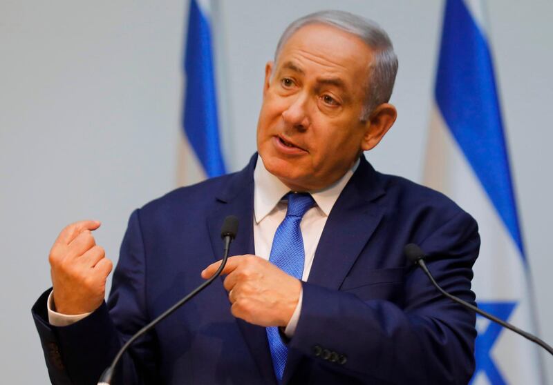 Israeli Prime minister Netanyahu delivers a statement at the Israeli Parliament (Knesset) in Jerusalem, ahead of UN the Security Council discussion on Hezbollah's tunnels into Israel, on December 19, 2018. Israel's army said on December 16 it has uncovered another Hezbollah "attack tunnel" leading from Lebanon into its territory, the fourth since it started a search-and-destroy operation this month. / AFP / MENAHEM KAHANA
