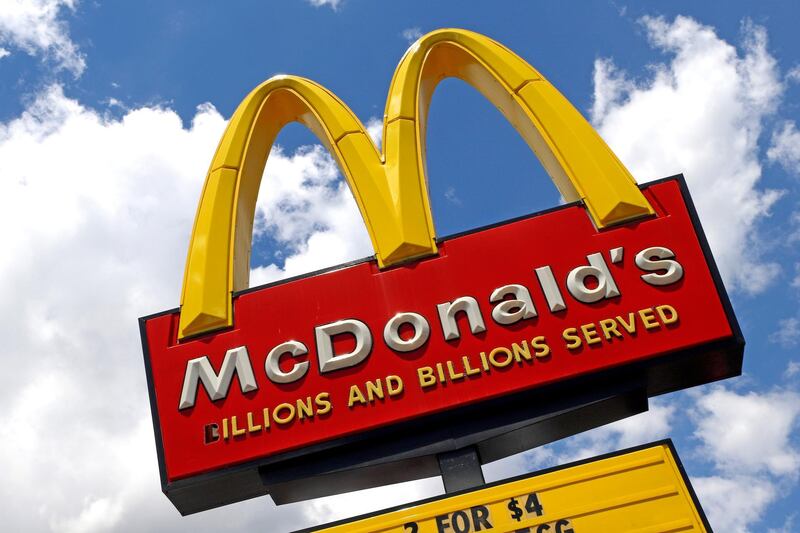 FILE - This June 25, 2019 file photo shows the sign outside a McDonald's restaurant in Pittsburgh. McDonaldâ€™s U.S. sales roared back in the third quarter on new menu items and attention-grabbing celebrity collaborations.  (AP Photo/Gene J. Puskar, file)