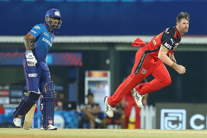 Dan Chritian of Royal Challengers Bangalore bowls during match 1 of the Vivo Indian Premier League 2021 between Mumbai Indians and the Royal Challengers Bangalore held at the M. A. Chidambaram Stadium, Chennai on the 9th April 2021. Photo by Faheem Hussain / Sportzpics for IPL
