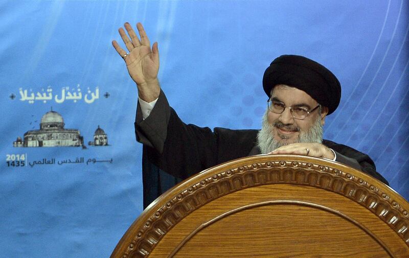 Hassan Nasrallah, Hizbollah's leader. The organisation knows that the best way to remain strong is to discredit Lebanon’s system of sectarian compromise. Wael Hamzeh / EPA
