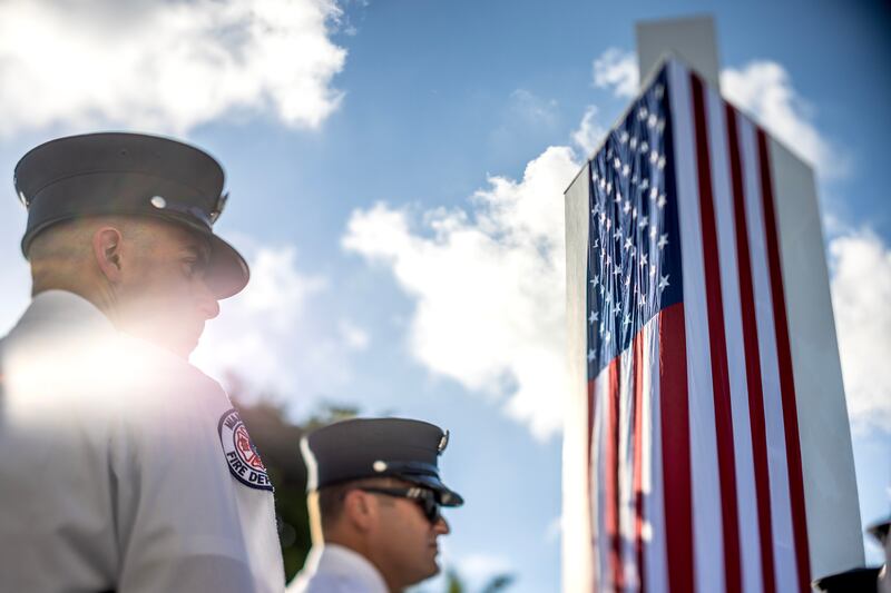 First responders from the city of Miami Beach, Florida, hold a joint observance. EPA