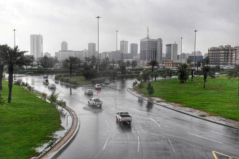 Vehicles on a waterlogged road, amid heavy rains in Jeddah. Reuters