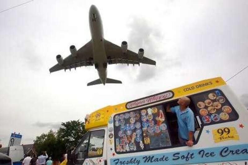 An Airbus A380 takes to the skies at Farnborough International Airshow, the world's largest showcase for the aviation industry.