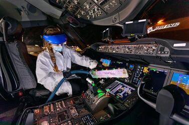 The UV wand is particularly effective in compact spaces and sanitises a flight deck in less than 15 minutes. Courtesy Boeing